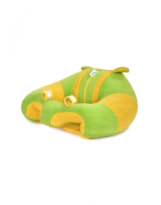 Elyaf Dolgu Bebek Oturma Destek Minderi - Devrilmez Bebek Koltuğu - Büyük Bebek Oturağı Yeşil Sarı