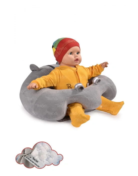 Elyaf Dolgu Bebek Oturma Destek Minderi - Devrilmez Bebek Koltuğu - Büyük Bebek Oturağı Gri