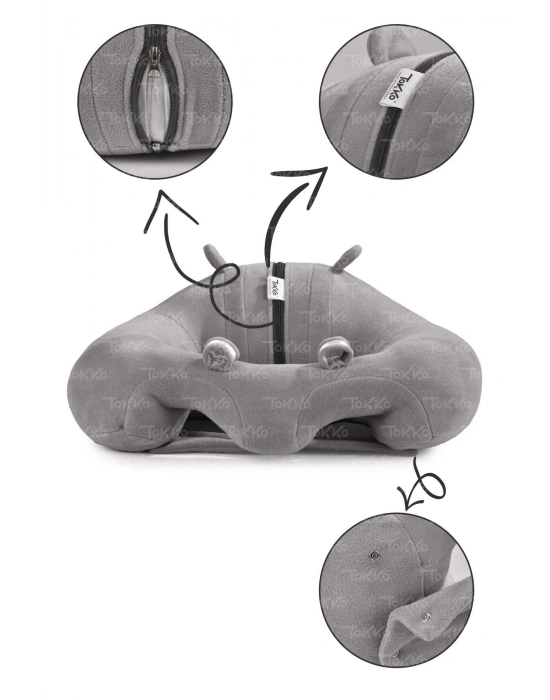 Elyaf Dolgu Bebek Oturma Destek Minderi - Devrilmez Bebek Koltuğu - Büyük Bebek Oturağı Gri