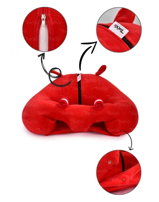 Elyaf Dolgulu Bebek Oturma Destek Minderi - Devrilmez Bebek Koltuğu - Büyük Bebek Oturağı Kırmızı