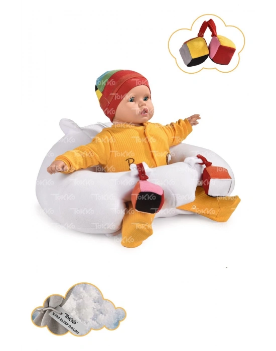 Oyuncaklı Bebek Oturma Destek Minderi - Devrilmez Bebek Koltuğu - Büyük Bebek Oturağı Beyaz