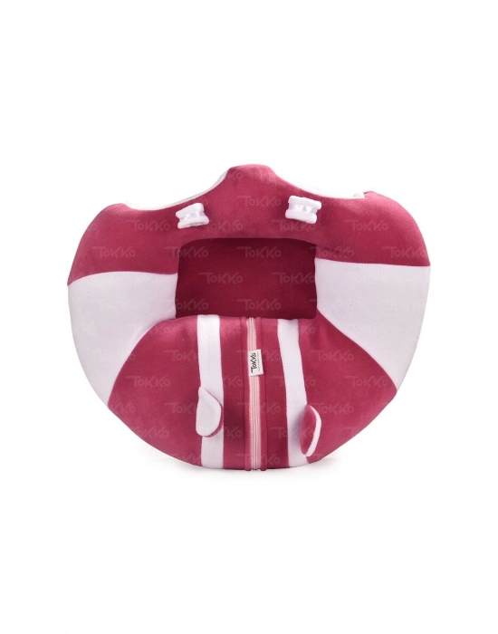 Oyuncaklı Bebek Oturma Destek Minderi - Devrilmez Bebek Koltuğu - Büyük Bebek Oturağı Fuşya Beyaz