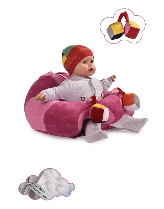Oyuncaklı Bebek Oturma Destek Minderi - Devrilmez Bebek Koltuğu - Büyük Bebek Oturağı Fuşya Pembe