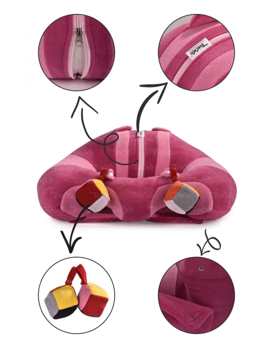 Oyuncaklı Bebek Oturma Destek Minderi - Devrilmez Bebek Koltuğu - Büyük Bebek Oturağı Fuşya Pembe