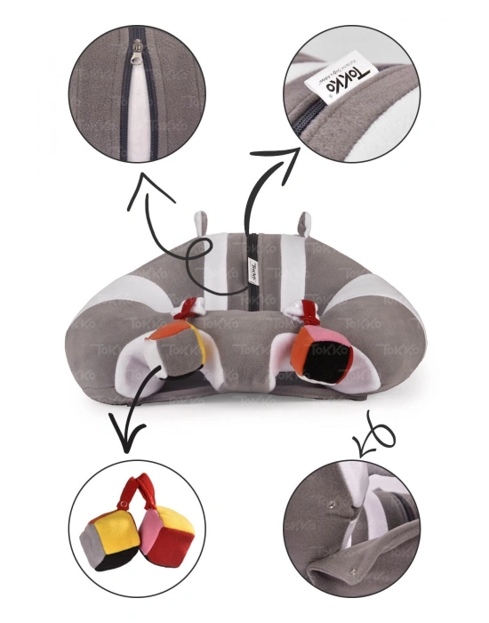 Oyuncaklı Bebek Oturma Destek Minderi - Devrilmez Bebek Koltuğu - Büyük Bebek Oturağı Gri Beyaz