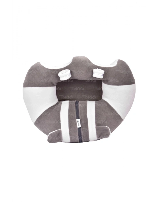 Oyuncaklı Bebek Oturma Destek Minderi - Devrilmez Bebek Koltuğu - Büyük Bebek Oturağı Gri Beyaz