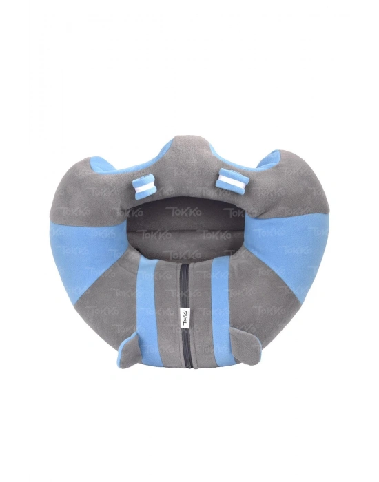 Oyuncaklı Bebek Oturma Destek Minderi - Devrilmez Bebek Koltuğu - Büyük Bebek Oturağı Gri Mavi