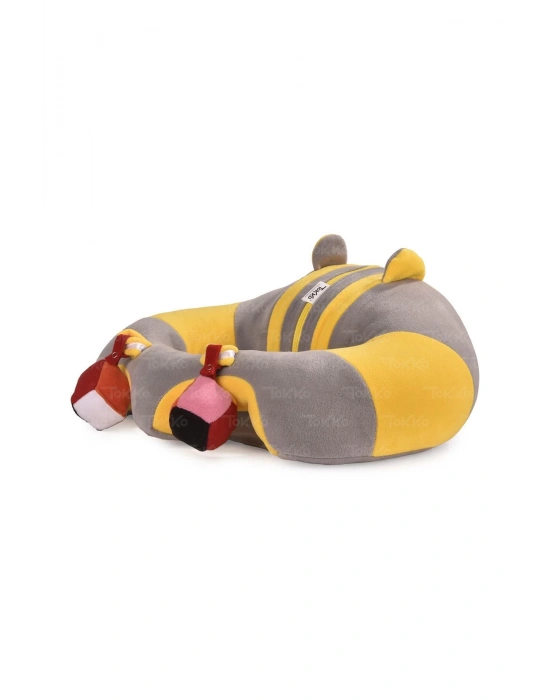 Oyuncaklı Bebek Oturma Destek Minderi - Devrilmez Bebek Koltuğu - Büyük Bebek Oturağı Gri Sarı