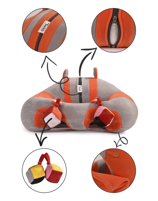 Oyuncaklı Bebek Oturma Destek Minderi - Devrilmez Bebek Koltuğu - Büyük Bebek Oturağı Gri Turuncu