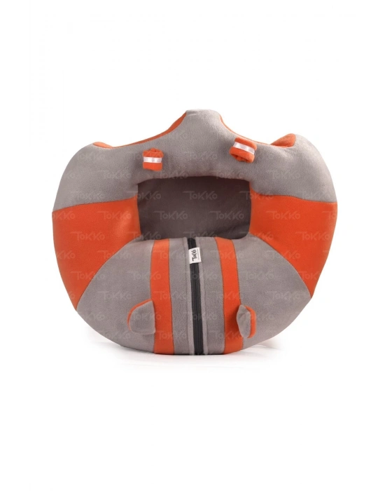 Oyuncaklı Bebek Oturma Destek Minderi - Devrilmez Bebek Koltuğu - Büyük Bebek Oturağı Gri Turuncu