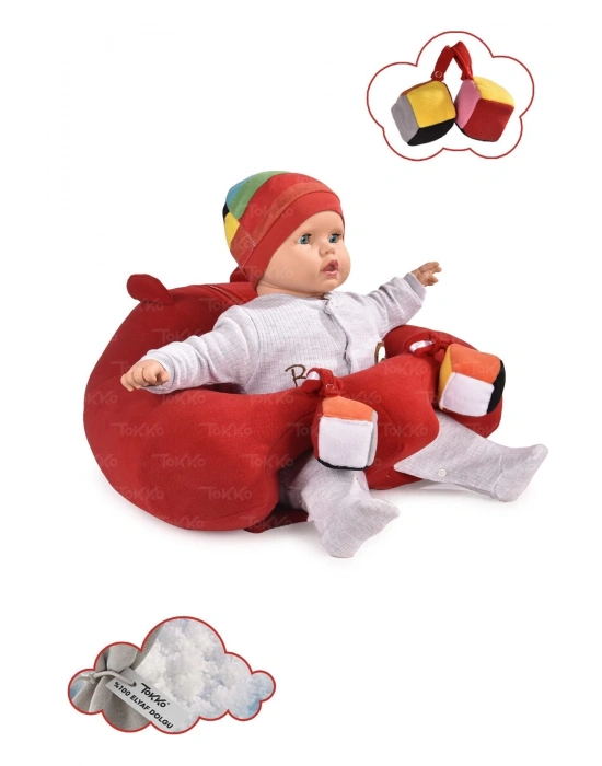 Oyuncaklı Bebek Oturma Destek Minderi - Devrilmez Bebek Koltuğu - Büyük Bebek Oturağı Kırmızı