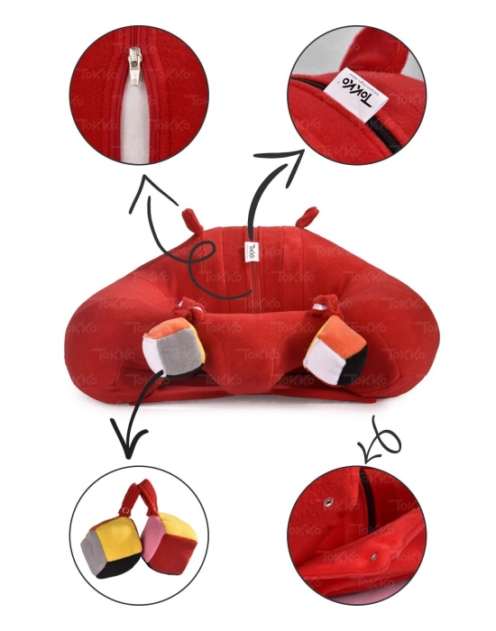 Oyuncaklı Bebek Oturma Destek Minderi - Devrilmez Bebek Koltuğu - Büyük Bebek Oturağı Kırmızı