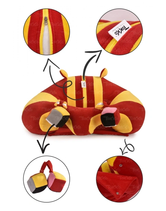 Oyuncaklı Bebek Oturma Destek Minderi - Devrilmez Bebek Koltuğu - Büyük Bebek Oturağı Kırmızı Sarı