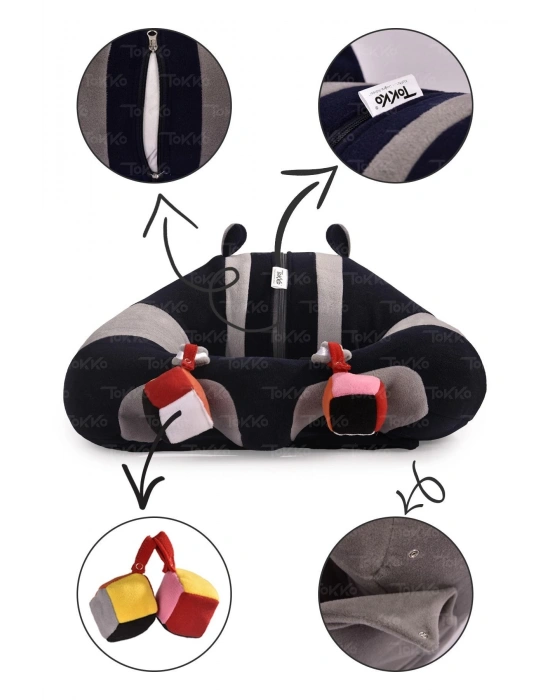 Oyuncaklı Bebek Oturma Destek Minderi - Devrilmez Bebek Koltuğu - Büyük Bebek Oturağı Lacivert Gri