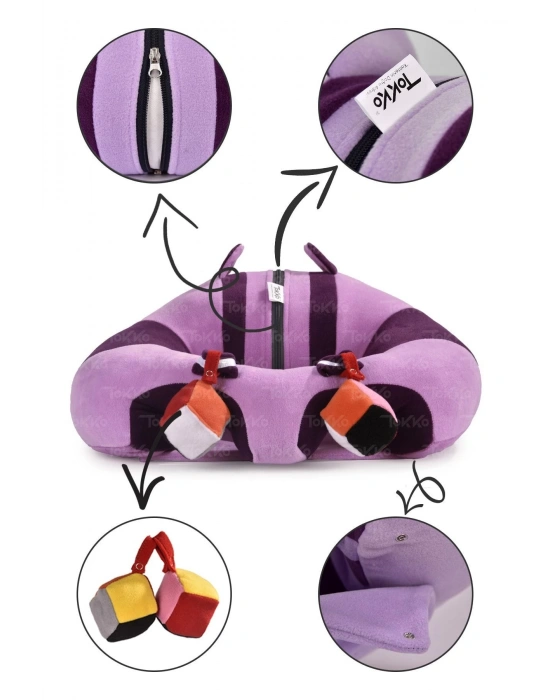 Oyuncaklı Bebek Oturma Destek Minderi - Devrilmez Bebek Koltuğu - Büyük Bebek Oturağı Lila Mor