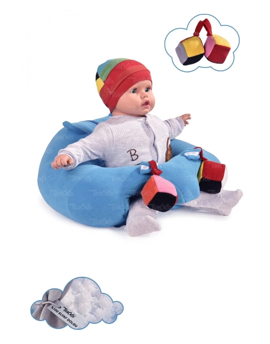 Oyuncaklı Bebek Oturma Destek Minderi - Devrilmez Bebek Koltuğu - Büyük Bebek Oturağı Mavi