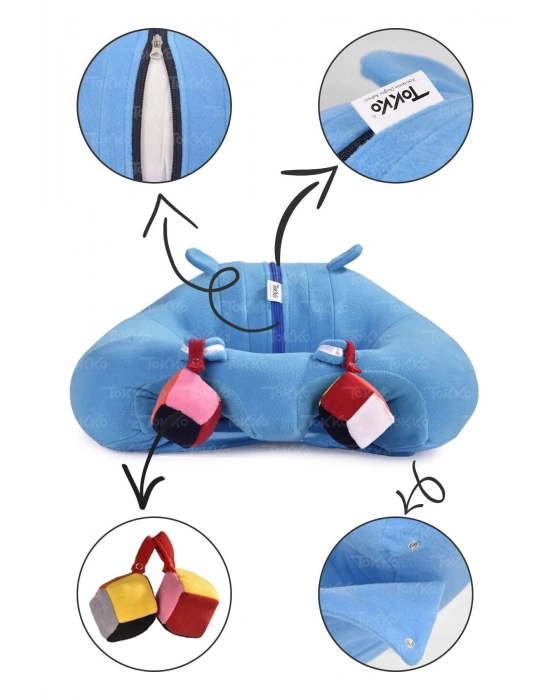 Oyuncaklı Bebek Oturma Destek Minderi - Devrilmez Bebek Koltuğu - Büyük Bebek Oturağı Mavi