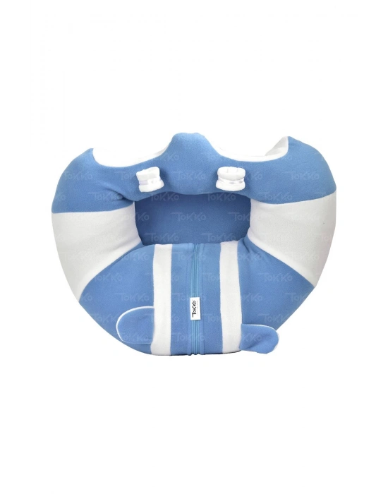Oyuncaklı Bebek Oturma Destek Minderi - Devrilmez Bebek Koltuğu - Büyük Bebek Oturağı Mavi Beyaz