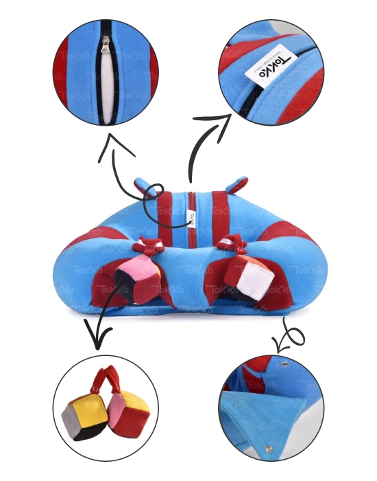 Oyuncaklı Bebek Oturma Destek Minderi - Devrilmez Bebek Koltuğu - Büyük Bebek Oturağı Mavi Kırmızı