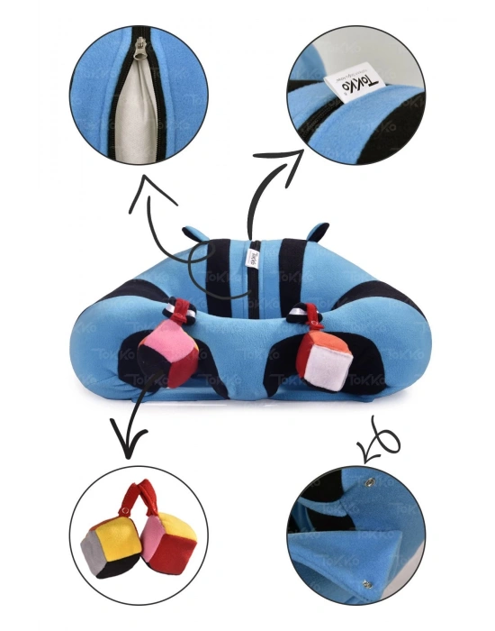 Oyuncaklı Bebek Oturma Destek Minderi - Devrilmez Bebek Koltuğu - Büyük Bebek Oturağı Mavi Siyah