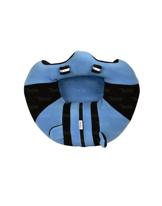 Oyuncaklı Bebek Oturma Destek Minderi - Devrilmez Bebek Koltuğu - Büyük Bebek Oturağı Mavi Siyah