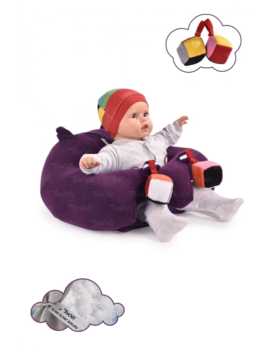 Oyuncaklı Bebek Oturma Destek Minderi - Devrilmez Bebek Koltuğu - Büyük Bebek Oturağı Mor