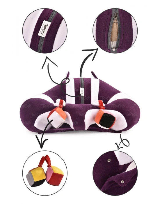 Oyuncaklı Bebek Oturma Destek Minderi - Devrilmez Bebek Koltuğu - Büyük Bebek Oturağı Mor Beyaz