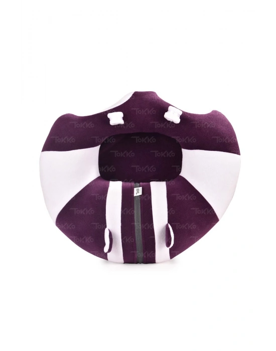 Oyuncaklı Bebek Oturma Destek Minderi - Devrilmez Bebek Koltuğu - Büyük Bebek Oturağı Mor Beyaz