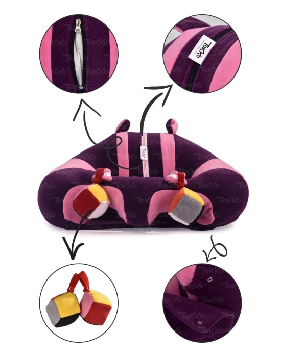 Oyuncaklı Bebek Oturma Destek Minderi - Devrilmez Bebek Koltuğu - Büyük Bebek Oturağı Mor Pembe