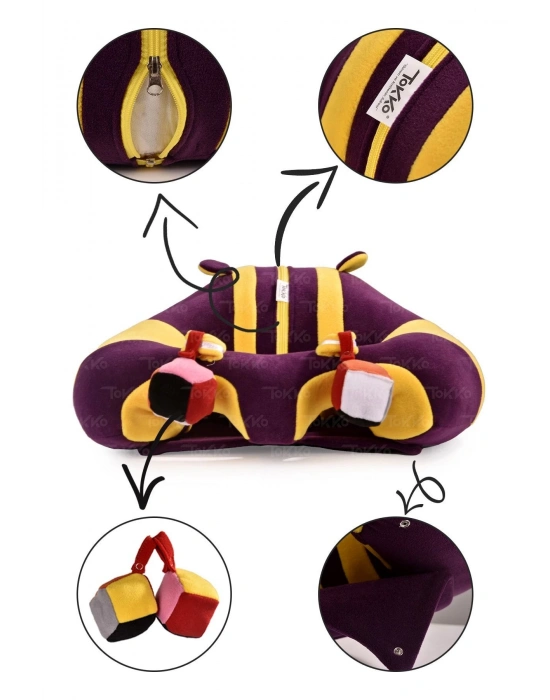 Oyuncaklı Bebek Oturma Destek Minderi - Devrilmez Bebek Koltuğu - Büyük Bebek Oturağı Mor Sarı