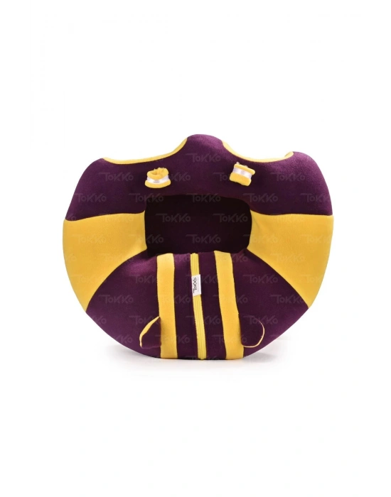 Oyuncaklı Bebek Oturma Destek Minderi - Devrilmez Bebek Koltuğu - Büyük Bebek Oturağı Mor Sarı