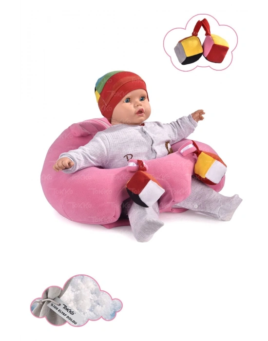 Oyuncaklı Bebek Oturma Destek Minderi - Devrilmez Bebek Koltuğu - Büyük Bebek Oturağı Pembe