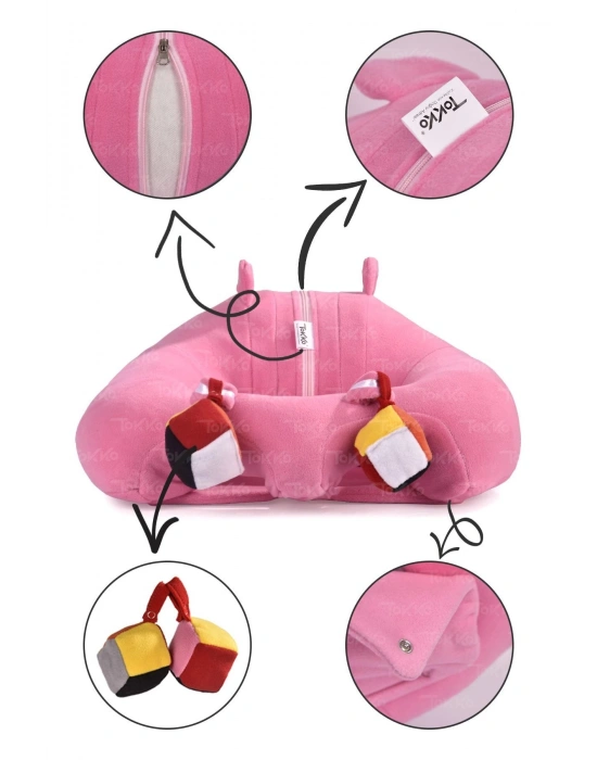 Oyuncaklı Bebek Oturma Destek Minderi - Devrilmez Bebek Koltuğu - Büyük Bebek Oturağı Pembe
