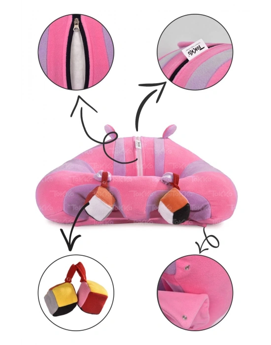 Oyuncaklı Bebek Oturma Destek Minderi - Devrilmez Bebek Koltuğu - Büyük Bebek Oturağı Pembe Lila