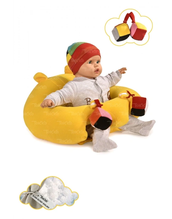 Oyuncaklı Bebek Oturma Destek Minderi - Devrilmez Bebek Koltuğu - Büyük Bebek Oturağı Sarı
