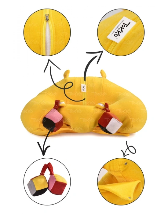 Oyuncaklı Bebek Oturma Destek Minderi - Devrilmez Bebek Koltuğu - Büyük Bebek Oturağı Sarı