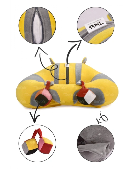 Oyuncaklı Bebek Oturma Destek Minderi - Devrilmez Bebek Koltuğu - Büyük Bebek Oturağı Sarı Gri