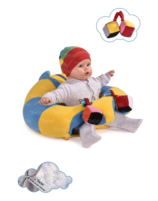 Oyuncaklı Bebek Oturma Destek Minderi - Devrilmez Bebek Koltuğu - Büyük Bebek Oturağı Sarı Mavi