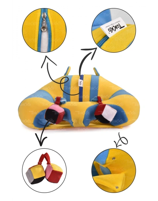 Oyuncaklı Bebek Oturma Destek Minderi - Devrilmez Bebek Koltuğu - Büyük Bebek Oturağı Sarı Mavi
