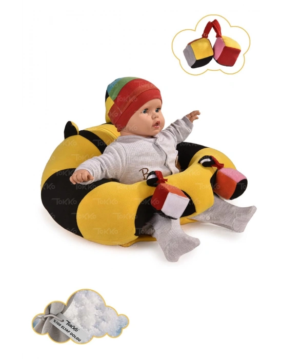 Oyuncaklı Bebek Oturma Destek Minderi - Devrilmez Bebek Koltuğu - Büyük Bebek Oturağı Sarı Siyah