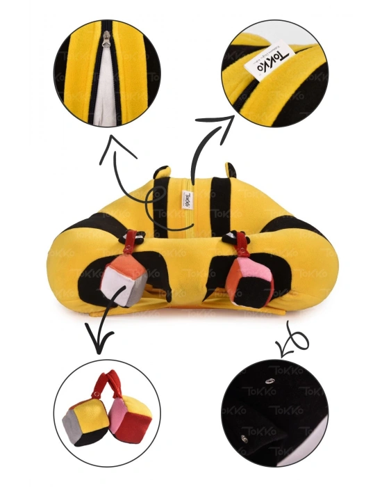 Oyuncaklı Bebek Oturma Destek Minderi - Devrilmez Bebek Koltuğu - Büyük Bebek Oturağı Sarı Siyah