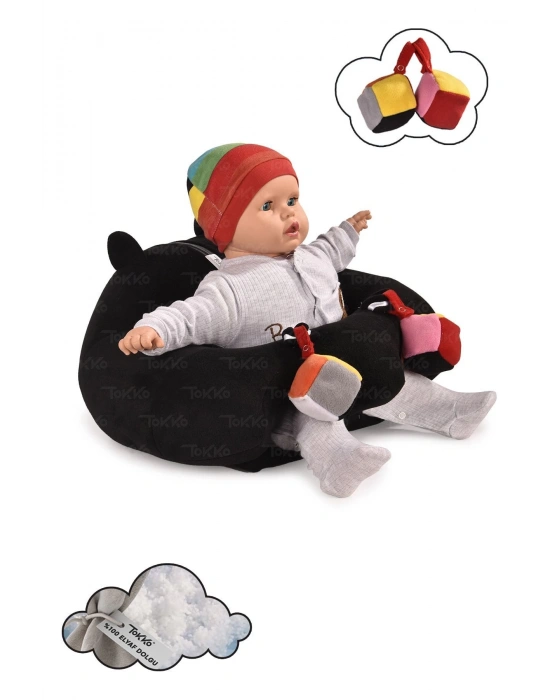 Oyuncaklı Bebek Oturma Destek Minderi - Devrilmez Bebek Koltuğu - Büyük Bebek Oturağı Siyah