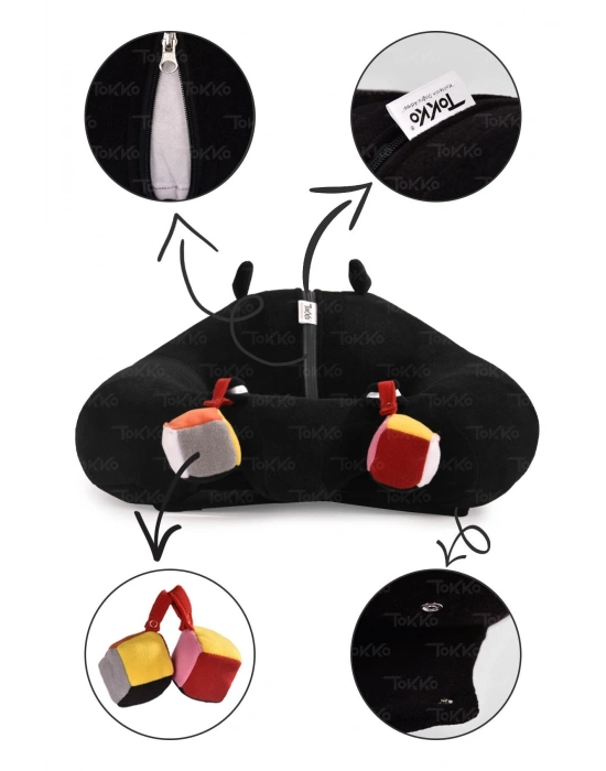 Oyuncaklı Bebek Oturma Destek Minderi - Devrilmez Bebek Koltuğu - Büyük Bebek Oturağı Siyah