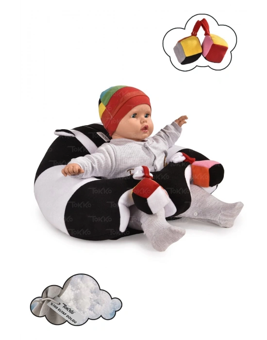 Oyuncaklı Bebek Oturma Destek Minderi - Devrilmez Bebek Koltuğu - Büyük Bebek Oturağı Siyah Beyaz