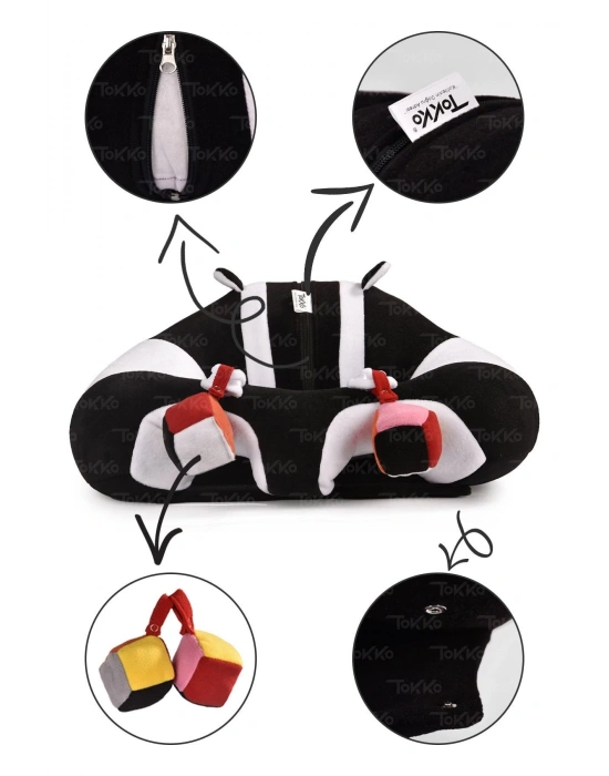 Oyuncaklı Bebek Oturma Destek Minderi - Devrilmez Bebek Koltuğu - Büyük Bebek Oturağı Siyah Beyaz