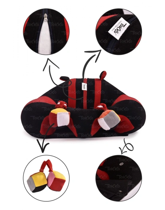 Oyuncaklı Bebek Oturma Destek Minderi - Devrilmez Bebek Koltuğu - Büyük Bebek Oturağı Siyah Kırmızı