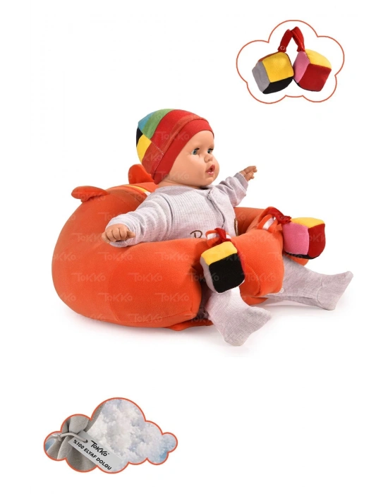 Oyuncaklı Bebek Oturma Destek Minderi - Devrilmez Bebek Koltuğu - Büyük Bebek Oturağı Turuncu