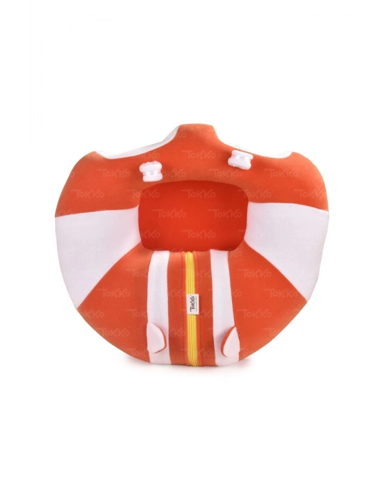 Oyuncaklı Bebek Oturma Destek Minderi - Devrilmez Bebek Koltuğu - Büyük Bebek Oturağı Turuncu Beyaz