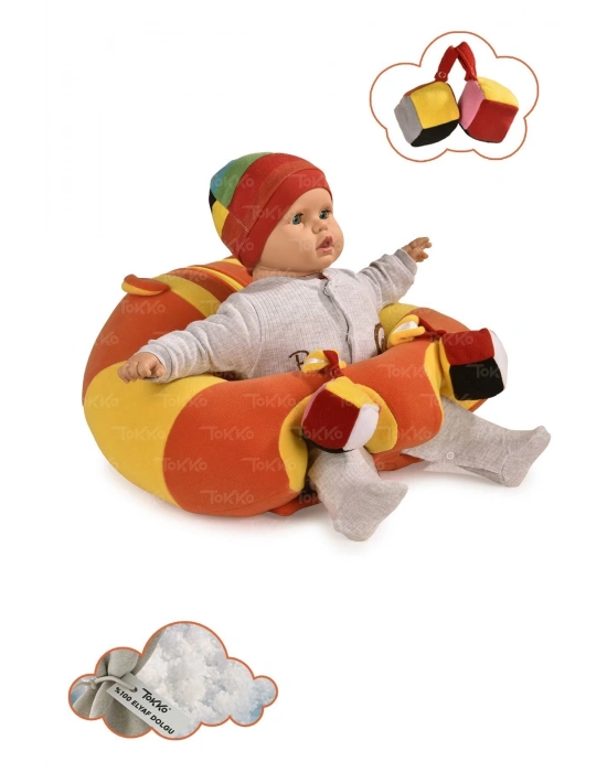 Oyuncaklı Bebek Oturma Destek Minderi - Devrilmez Bebek Koltuğu - Büyük Bebek Oturağı Turuncu Sarı