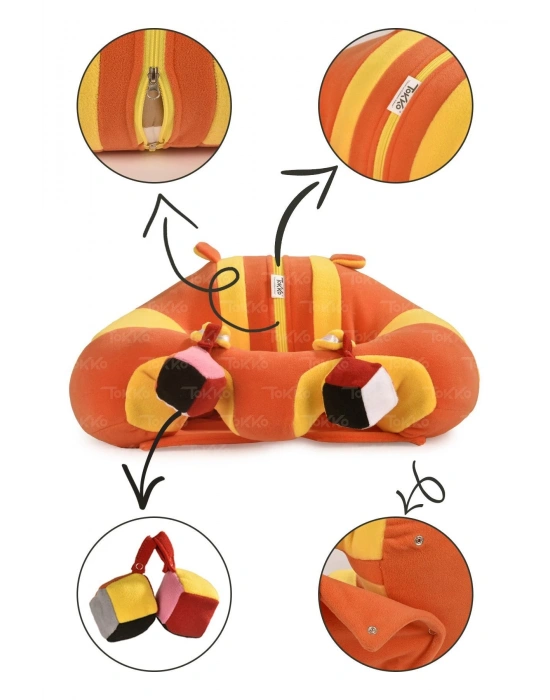 Oyuncaklı Bebek Oturma Destek Minderi - Devrilmez Bebek Koltuğu - Büyük Bebek Oturağı Turuncu Sarı
